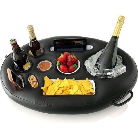 Porte-gobelet gonflable pour piscine. Bar flottant de piscine à 9 trous. Plateau de piscine 2 en 1 (75 x 50 cm) avec porte-gobelet flottant portable. (1/5)