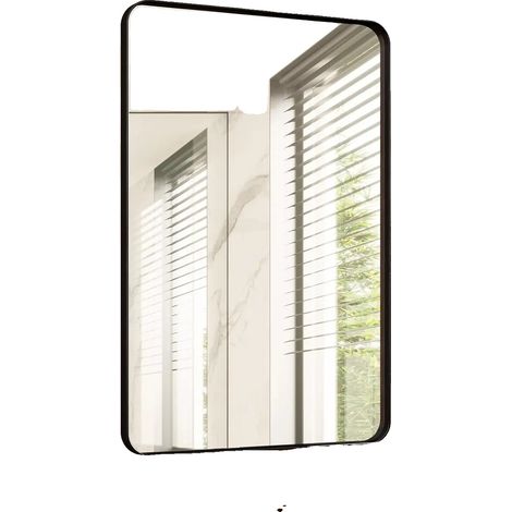 Specchio da parete, vetro temperato da 3 mm, 90x60 cm, forma rettangolare, cornice in lega di alluminio, profondità della cornice 3,5 cm (1/5)