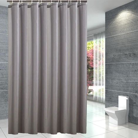Cortina de ducha impermeable 180 x 200 cm, resistente al moho y a los hongos, lavable a máquina, cortina de ducha de poliéster para baño con 12 ganchos (gris, 1