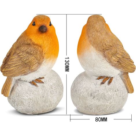 Statues de Rouge-Gorge sur Pierre, Lot de 2 Figurines d'Oiseaux en Résine Décoration Jardin Extérieur Intérieur, Ornements Miniatures Réalistes pour Terrasse, Balcon, Pot de Fleurs, Cadeau Décoratif (1/2)