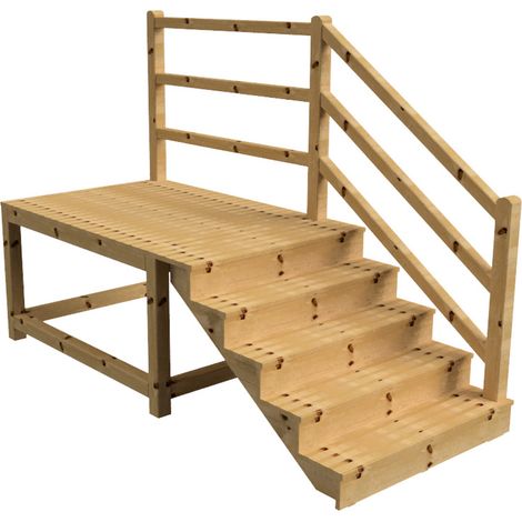 MILANO - Escalier en bois 5 marches H88 cm - avec contre-marches - Palier L120 x P189 cm - Rambardes escalier et palier à droite