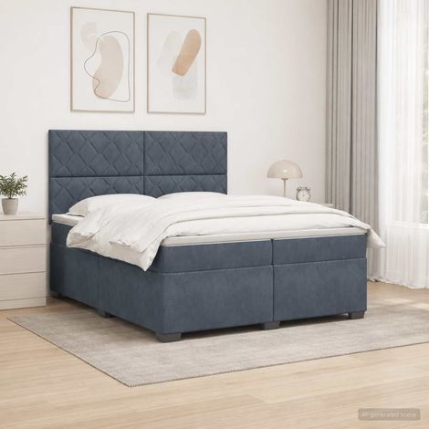vidaXL Lit boxspring avec matelas Gris foncé 200 x 200 cm Velours (1/5)