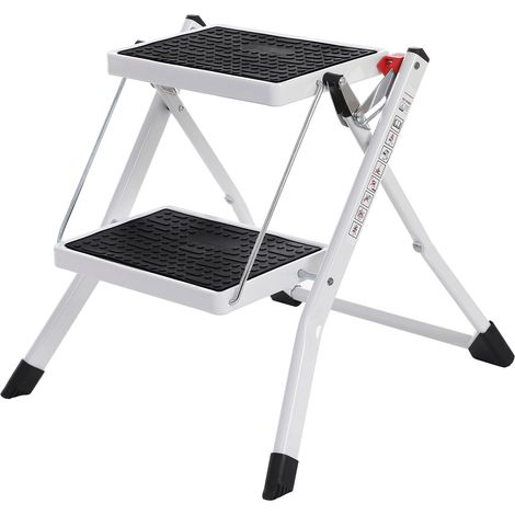Songmics – Escabeau pliable 2 marches en acier – Largeur de marche 20 cm – Charge 150 kg – Antidérapant – Certificat TÜV GS – GSL02WT (1/5)