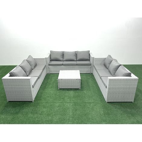 Fimous Gartenmöbel im Freien Polyrattan 9-Sitzer Rattan Garten Sofa Set Hellgrau gemischt (1/5)