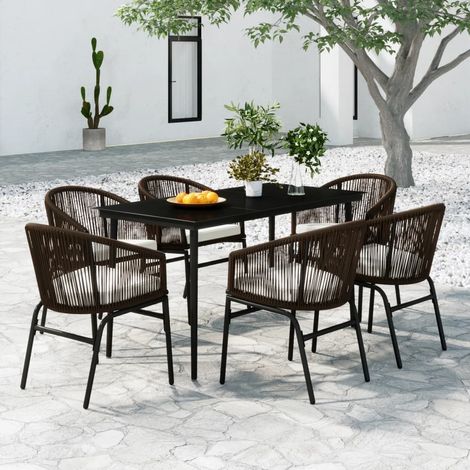 Juego de comedor de jardín 7 piezas marrón
