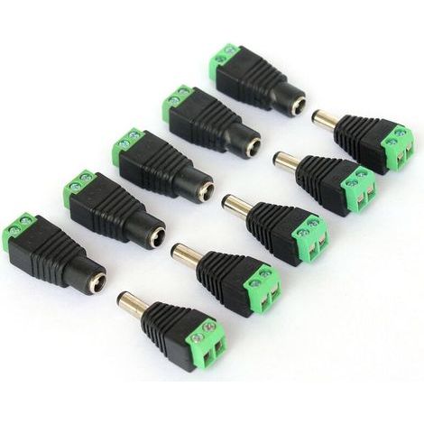 5x Male DC Connectors, 5x Female DC Connectors for CCTV Cameras, 2.1 x 5.5 mm (1/5)