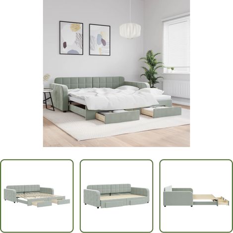 Schlafsofa -  Tagesbett Ausziehbar mit Schubladen Hellgrau 100x200 cm Samt