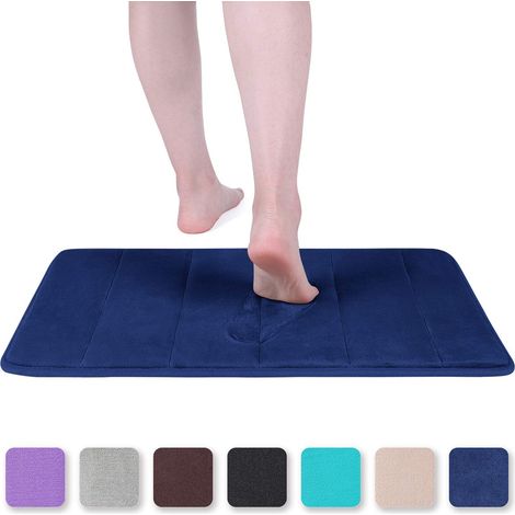 Tapis de bain en mousse à mémoire de forme, absorbant et antidérapant, lavable - 40 x 60 cm, bleu marine (1/5)