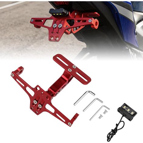 Support de Plaque Moto, Universel Porte Support Plaque immatriculation avec Lumière LED, Réglable pour MT01, MT07, MT09, Z900 SV650 (Rouge) (1/5)