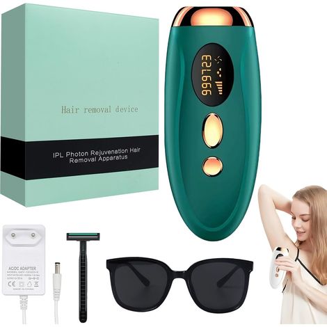 Épilateur Lumière Pulsée, Appareils IPL Épilation Laser, Épilation Laser, Épilateur sans douleur pour le visage, les aisselles, les bras, les jambes et le corps (Vert) (1/5)