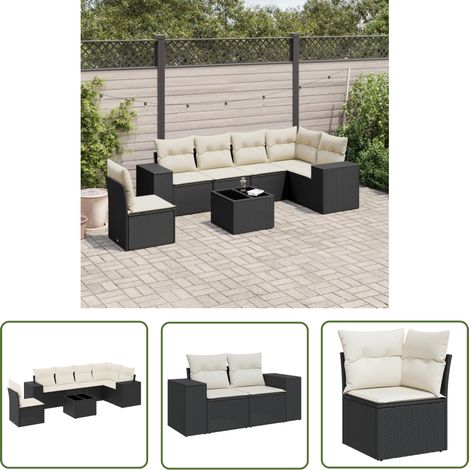 The Living Store 7-tlg. Garten-Sofagarnitur mit Kissen Schwarz Poly Rattan - Gartenmöbel Set - Esszimmergarnitur - Outdoor Möbel - Rattan Gartenmöbel - Lounge Garnitur (1/5)