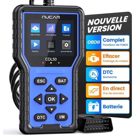 Valise Diagnostic Auto, CDL50 OBD2 Diagnostic Français, OBD2 Scanner Universel Lecteur de Code d'erreur de Moteur (1/5)