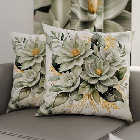 Lot de 2 Taies d'Oreillers 50x50 cm 100% Microfibre Hypoallergénique, Housse Oreiller Rectangulaire Motif Floral Vert, Paquet de 2 (1/3)