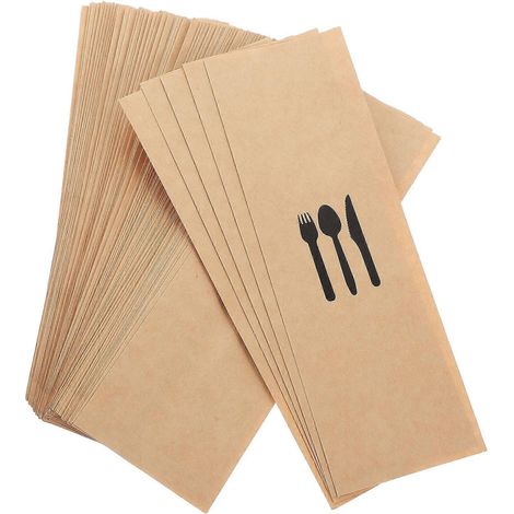 Organisateur de couverts en papier kraft, 300 pièces par paquet, organisateur de couverts en papier pour fêtes (1/5)