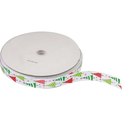 Ruban de Noël pour accessoires de cheveux DIY, ruban côtelé, ruban pour emballage cadeau de Noël, ruban pour emballage de fleurs, ruban à motif sapin de Noël blanc, 100 yards/rouleau (1/5)