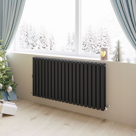 Acezanble Horizontal Oval Column Radiator Central Heating Rad 600x1180mm Double Black
