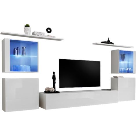 Set di mobili sospesi design per soggiorno collezione SWITCH XIV, colore bianco lucido.