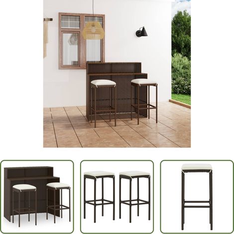 Gartenmöbel -  3-tlg. Gartenbar-Set mit Kissen Braun (1/5)
