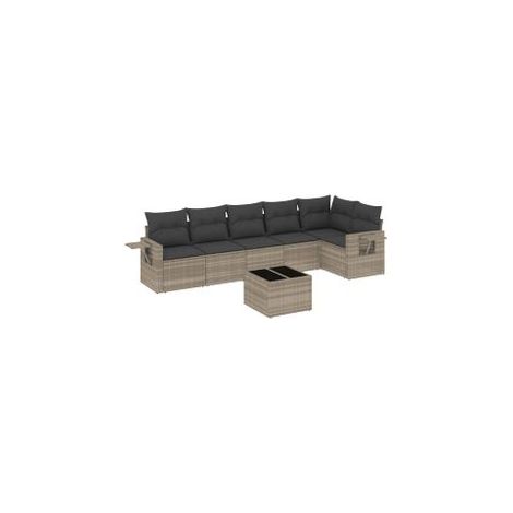 Salon de jardin avec coussins 7 pcs gris clair résine tressée (1/4)