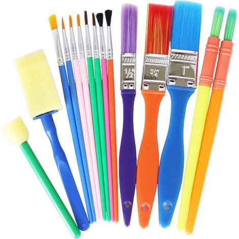 Brosse À Peinture - Manche En Plastique - Pour Enfants - 15 Pièces - Idéal Pour Activités Artistiques Éducatives - Set De Pinceaux Créatifs (1/5)