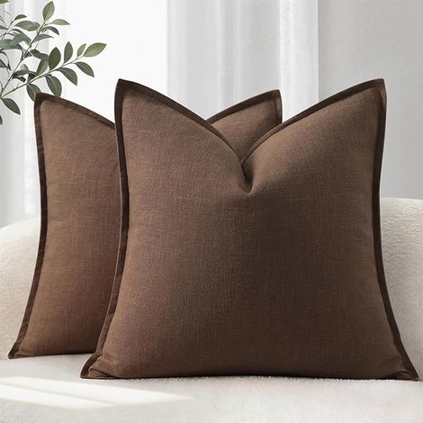Housse de Coussin 40x40 en Lin Coussin de Canapé Housses de Coussin Coussin pour Canapé Lit et Salon Brun (1/3)