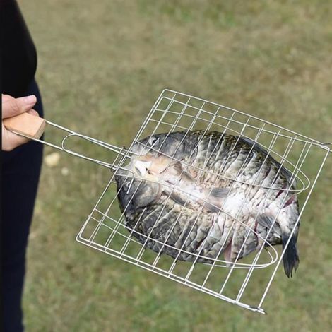Mootea Barbecue Net, Acier Inoxydable Poignée Antiadhésive BBQ Net Barbecue Mesh Poisson Viande Grill Panier pour Barbecue Four (1/4)