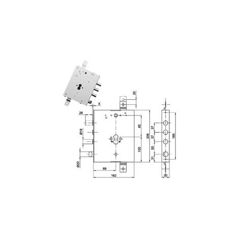 SERRATURA TRIPLICE APPLICARE CON SCROCCO CIL. EUR. BLINDATE GA137  mm.89, interasse catenacci mm.37    CIPIERRE