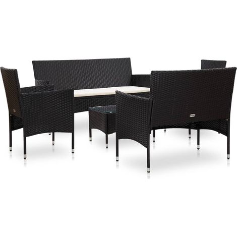 vidaXL Gartenmöbel 5-teilig mit Kissen Rattan Schwarz
