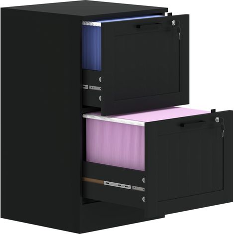 2 Drawer Filing Cabinet with Lock, Office Storage Cabinet with Adjustable Hanging Bars for A4 Letter Size Files, Black (1/5)