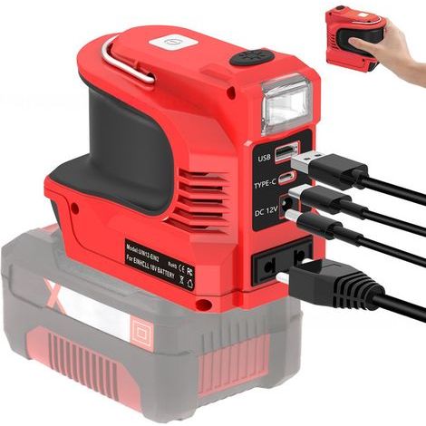 Convient pour l'onduleur de batterie Einhell 18 V, 220V220-230W, générateur de puissance portable, adaptateur de chargeur avec ports USB, prise de type C et AC (1/5)