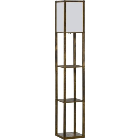 Lampadaire d'intérieur bois 26x26x160 cm avec étagères - Luminaire design pour salon et chambre - Marron (sans ampoule) (1/5)
