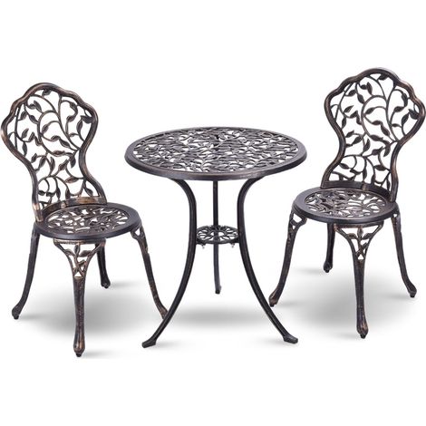 Set tavolo e 2 sedie da giardino, Tavolo e sedie esterno da caffè in metallo Bronzo (1/5)