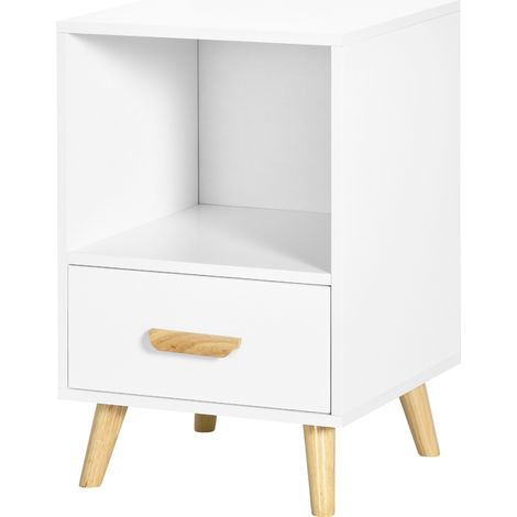 Table de nuit 1 tiroir étagère style nordique blanc 40x40x62 cm