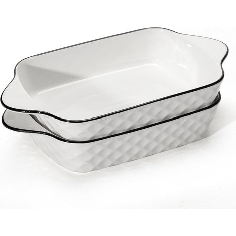 Lot de 2 Petits Plats de Cuisson, Plat à Gratin en Céramique Avec Poignées, Plats à Lasagnes Rectangulaires, Moule à Lasagnes (1/5)