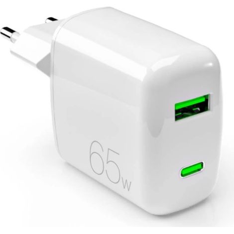 Puro 65W GaN USB-A USB-C Wandladegerät - Weiß
