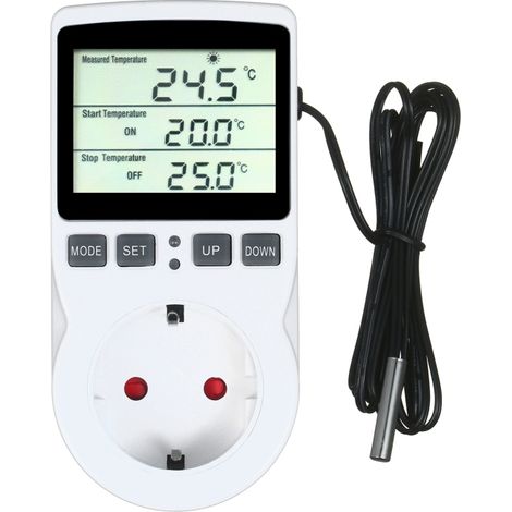 Irovami Thermostat prise LCD pour terrarium – Chauffage/climatisation, minuterie, sonde – Idéal pour reptile, aquarium, serre, semis (1/5)