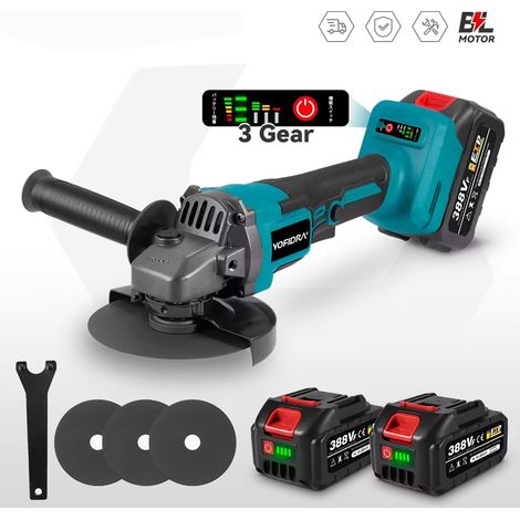 Meuleuse d'angle sans fil 125 mm brushless 3 vitesses – outil de meulage polissage et découpe métal bois – compatible Makita 18-21 V avec 2 batteries (1/5)