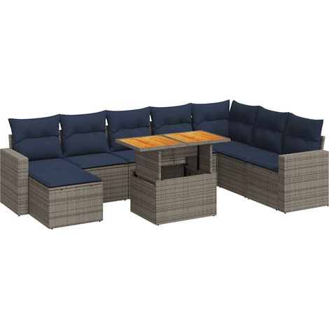vidaXL Set Divano da Giardino 9 pz con Cuscini Grigio in Polyrattan (1/5)