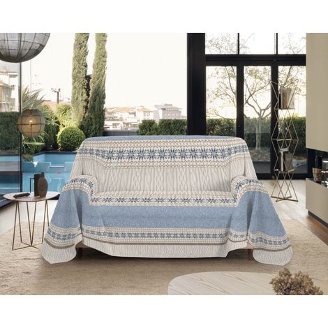 Telo Arredo Made in Italy in Cotone Grandfoulard Copritutto Copridivano Copriletto-Teli Sofà Arredatutto-Drappeggio-Arazzo-Copridivano Grand Foulard Letto Singolo - Maglia Blu