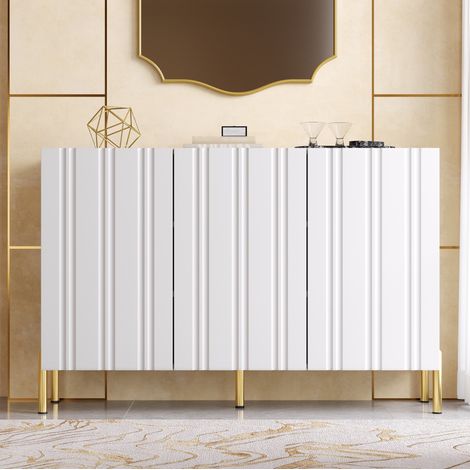 Sideboard Schuhschrank 2-in-1 PB&MDF 3 Türen vertikale Rillenprägung verstellbare Böden goldene Metallrohrfüße gedämpfte Scharniere (1/5)