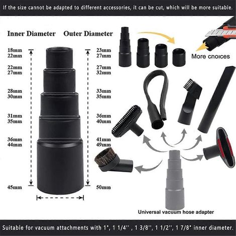 8-teiliges universelles Staubsauger-Zubehörset, Kunststoff-Staubsaugerschlauchadapter für Nass- und Trockensaugen, kompatibel mit 1-1/4 Zoll (A) Staubsaugern (1/5)