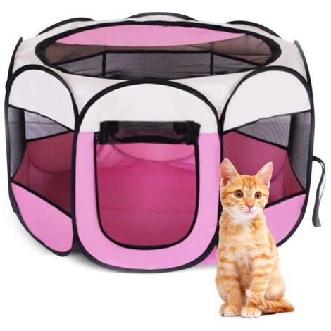 Parc Pliable pour Animaux Domestiques 74x74x43cm - EUBSWA Tente étanche Parc pour Chiots, Chats, Chiens, Lapins - l'intérieur ou l'extérieur (Rose)