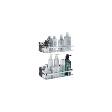 2-teiliges Duschregal aus Aluminium, kein Bohren erforderlich, silberfarben, rostbeständig, selbstklebende Badezimmerablagen, Duschregal mit 4 Haken (ohne Bohren) (1/5)