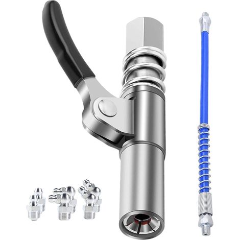 Embout Verrouillable Pour Graisse - Universel En Acier À Libération Rapide Raccords Graissage Avec Flexible 30 cm - Pour Machines Et Équipements Tracteur Bulldozer Chargeuse Directionnelle (1/5)