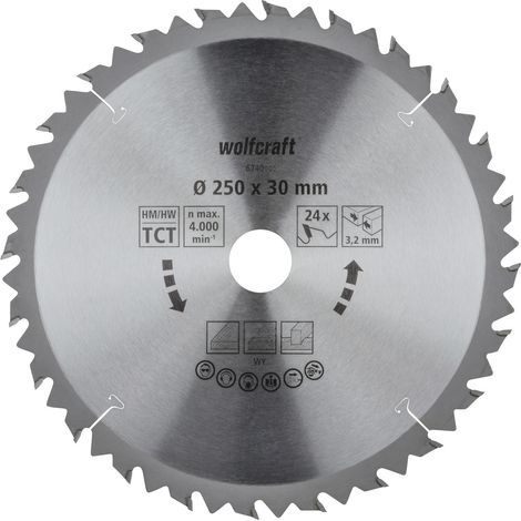 wolfcraft I Tischkreissägeblatt HM, Serie braun I 6740000 I Ø 250 mm, 24 Zähne, schnelle, grobe SchnitteI Sägeblatt I Kreissägeblatt (1/2)