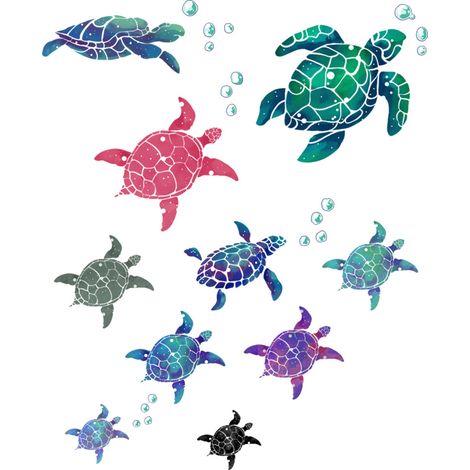Ahlsen Pegatinas de pared de vinilo de tortuga marina, pegatinas de pared de tortuga subacuática azul, pegatinas de burbujas de tortuga impermeables para baño, dormitorio, inodoro, habitación de niños (1/5)
