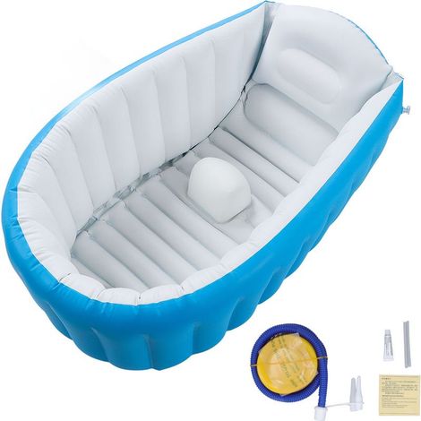 Baignoire Gonflable Bébé avec Pompe à Air, Fond Antidérapant et Marqueur Niveau d'Eau - Portable et Pliable pour Salle de Bain Bleu (1/5)
