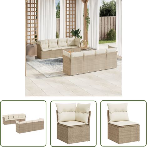 The Living Store 9-tlg. Garten-Sofagarnitur mit Kissen Beige Poly Rattan - Gartenmöbel - Outdoor Möbel - Rattan Sofa - Lounge Set - Esstisch (1/5)