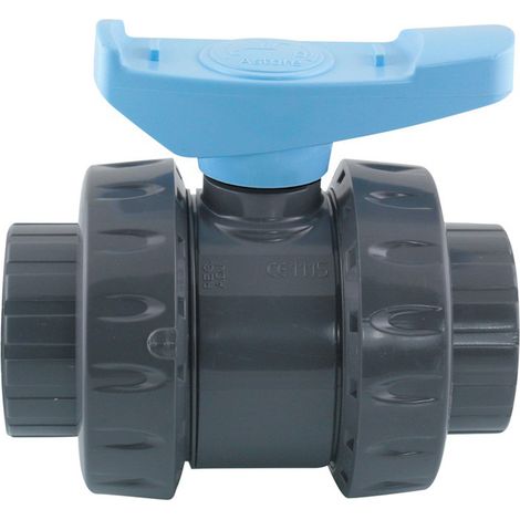 Fitt – Vanne PVC pression double union 50 mm – Poignée bleue – Siège de bille réglable – Pour piscine – Fabriqué en PVC PN16