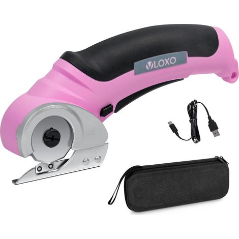 Ciseaux Couture Tissu 4.2V, Cutter Rotatif Électrique avec Boîte de Rangement et Lame Tranchante, Puissant pour Tissu, Carton, Tapis, Cuir et Feutre  rose